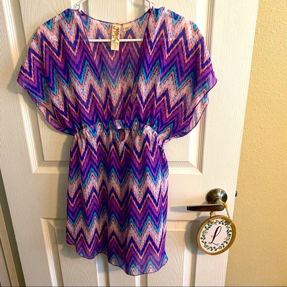 Miken Swim Bright Chevron Cover Up Women's Size Small Purples Blue Multicolor - Picture 1 of 6